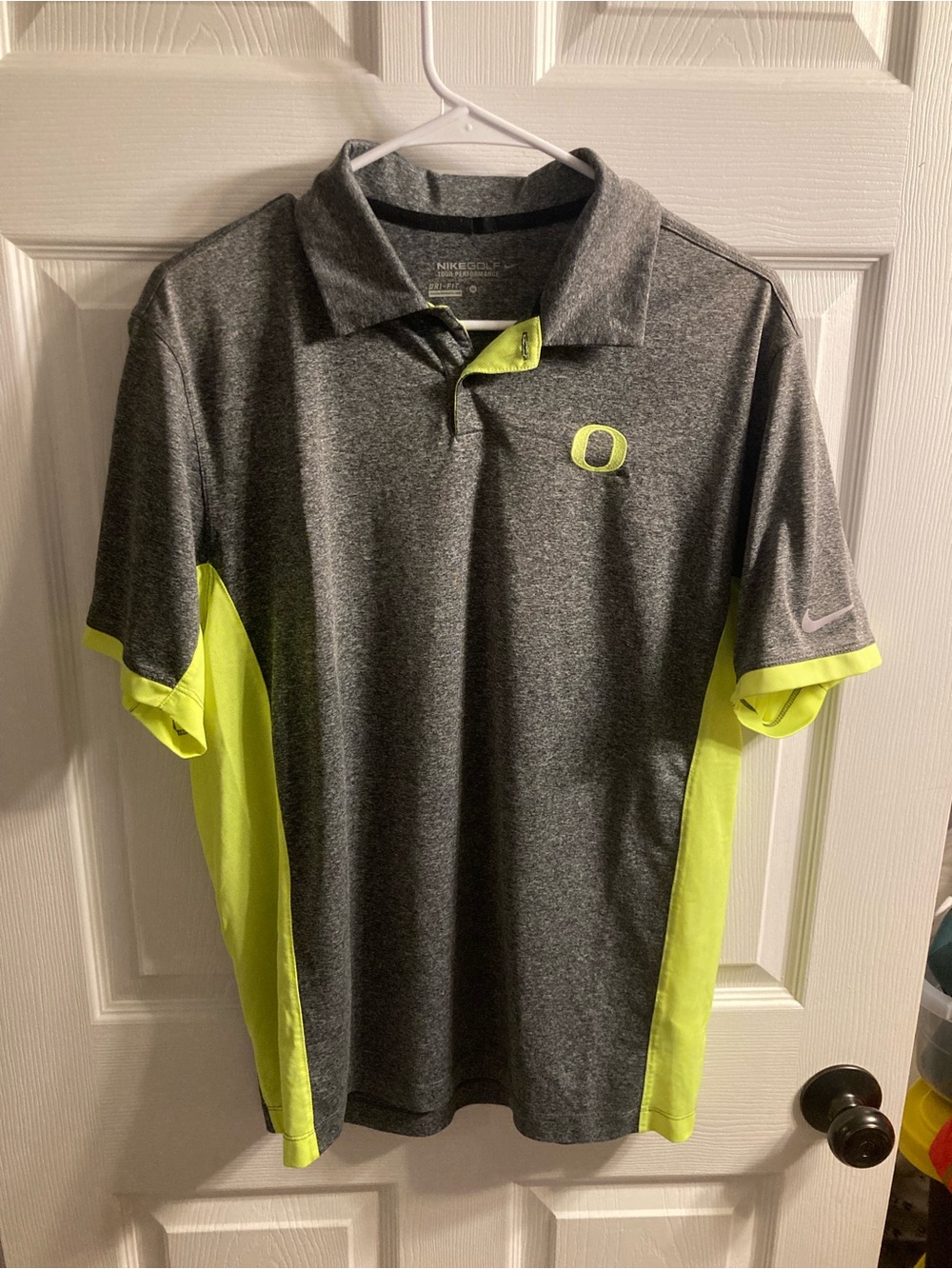Nike Men’s Gray and Neon Yellow Performance Polo with Oregon O Logo